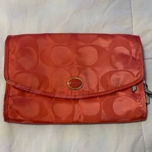 Coach Coral Pink Signature Satin Hanging Cosmetic Travel Toiletry Bag